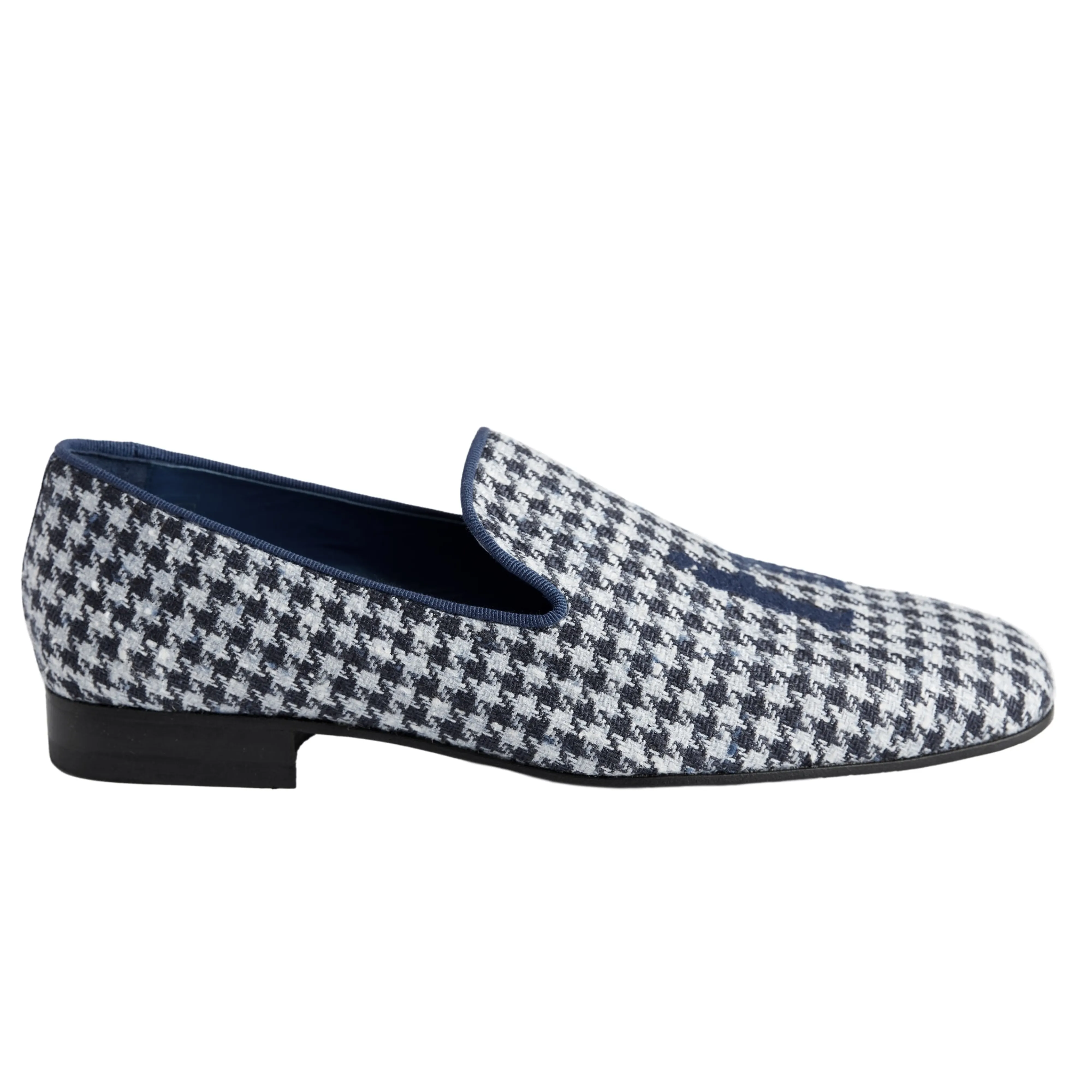 Slipper in Navy Houndstooth with Cobalt Logo