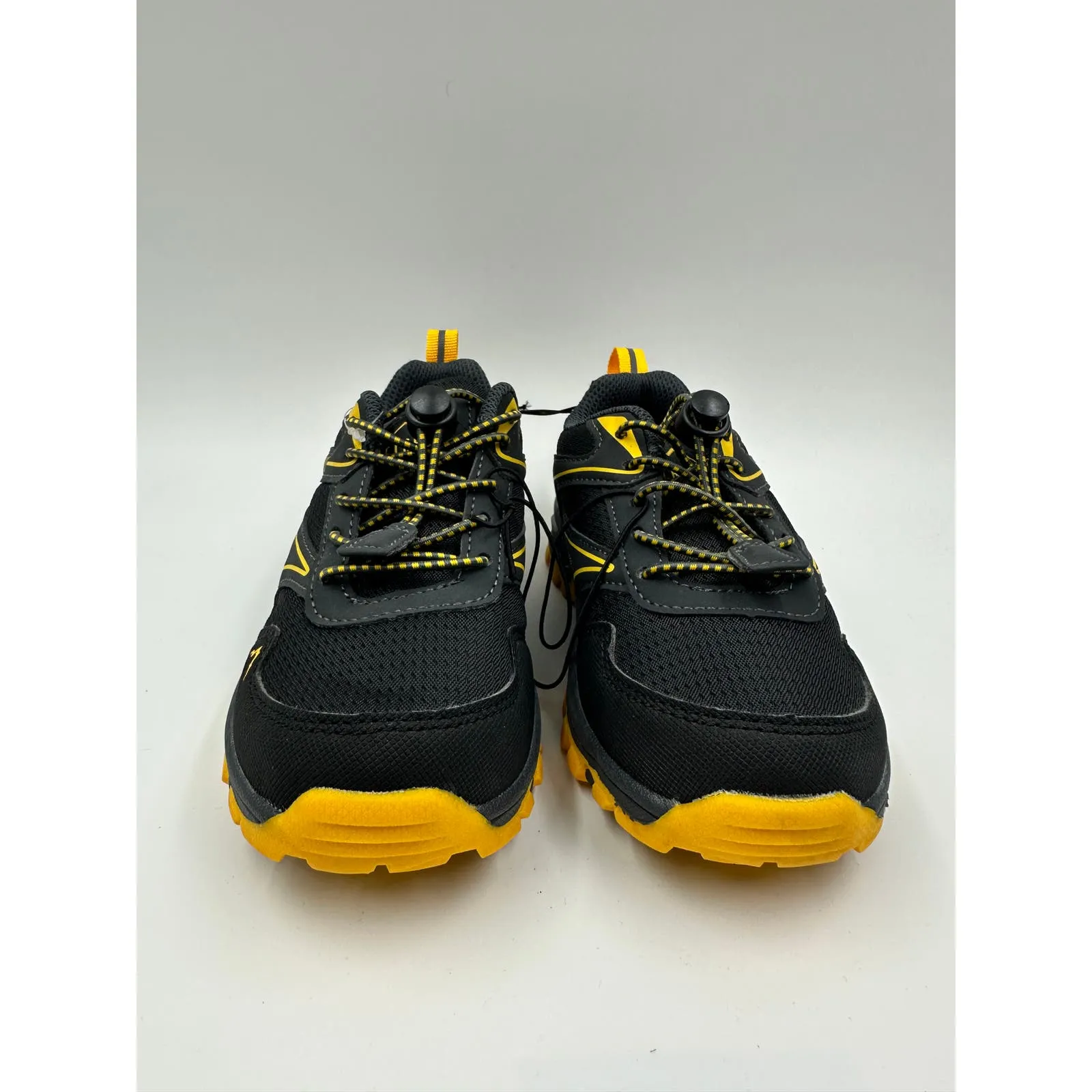 Small Kid Size 13, Black Low Top Hikers with Yellow Accents and Rugged Tread