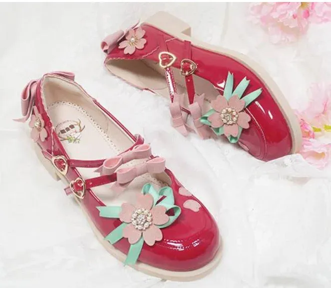 Sohiwoo vintage round head double-breasted women shoes cute bowknot kawaii girl kawaii shoes loli cosplay Sweet princess lolita shoes