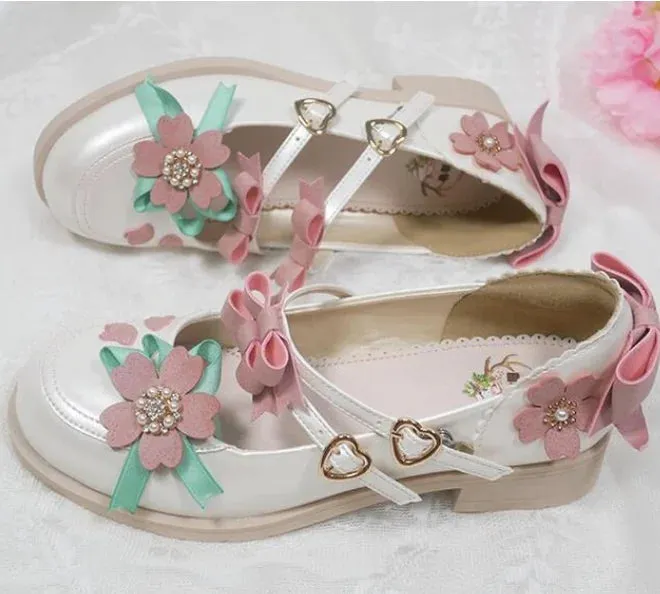 Sohiwoo vintage round head double-breasted women shoes cute bowknot kawaii girl kawaii shoes loli cosplay Sweet princess lolita shoes