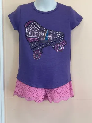 Sparkle By Stoopher Girls Crystal S/S Purple Roller Skate Shirt