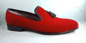 Stylish Red Loafer Tussle Suede Shoes For Men's,Handmade Shoes