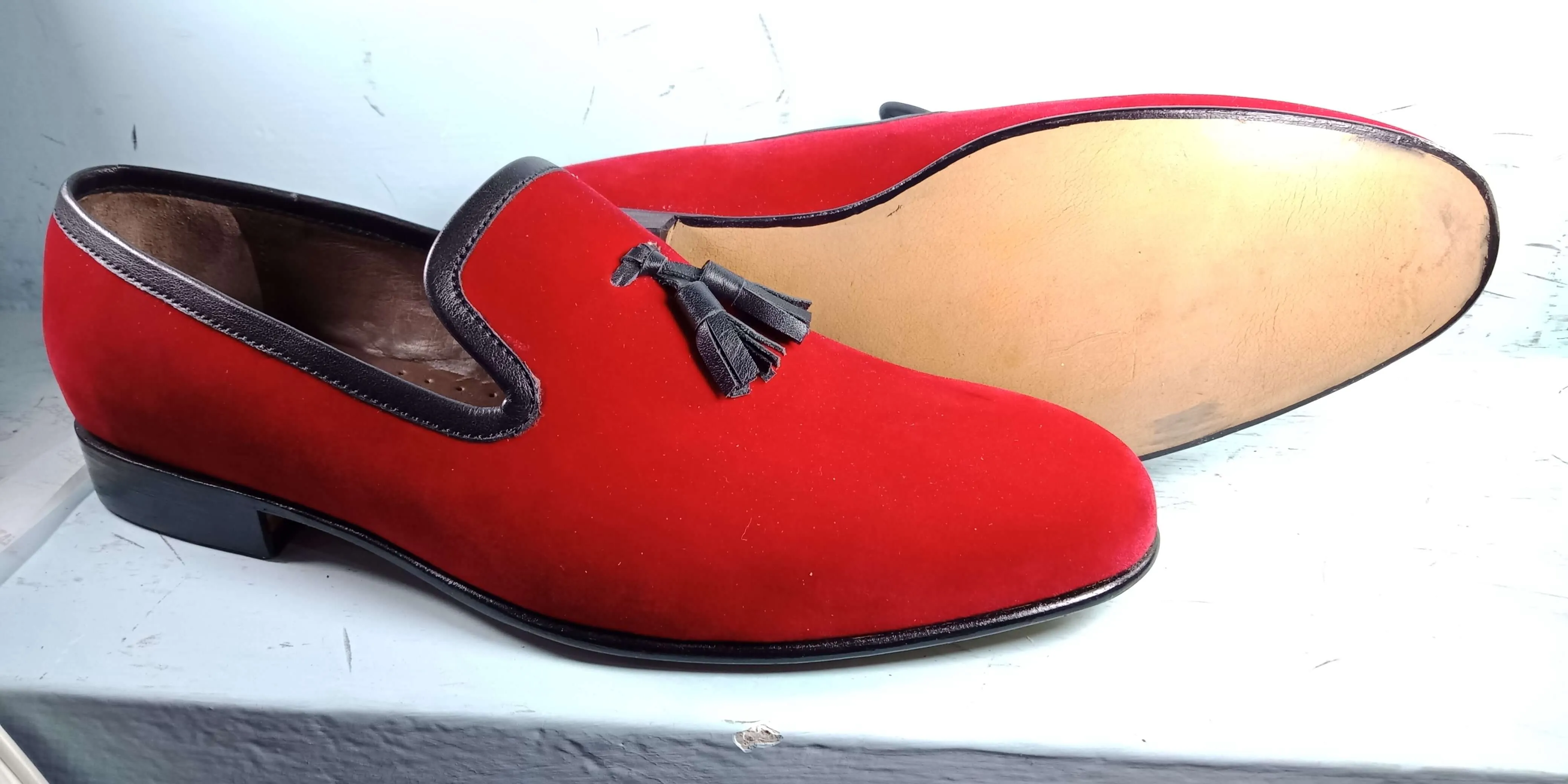 Stylish Red Loafer Tussle Suede Shoes For Men's,Handmade Shoes