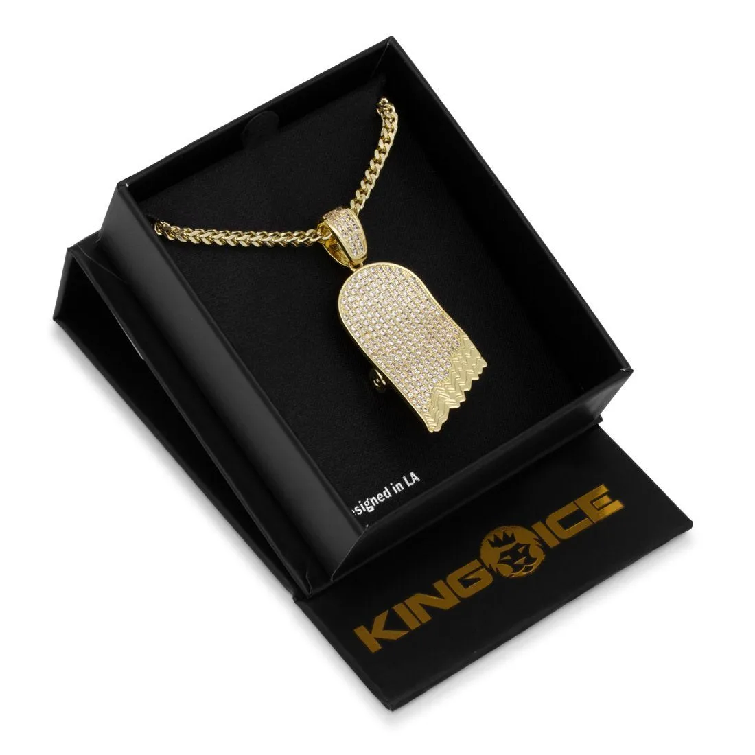 The 14K Gold CZ Broken Skateboard Necklace