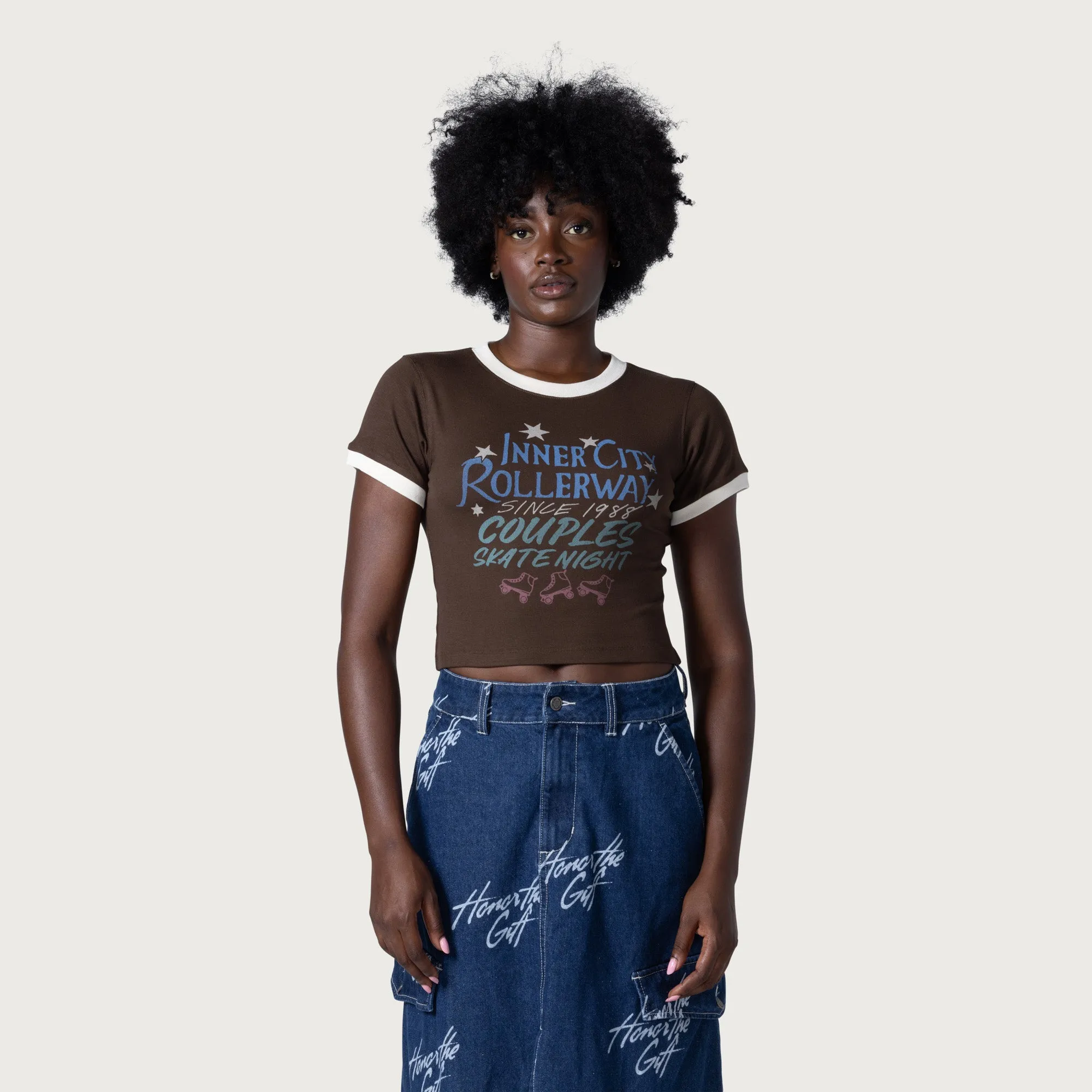 Womens Inner City Rollerway T-Shirt - Brown